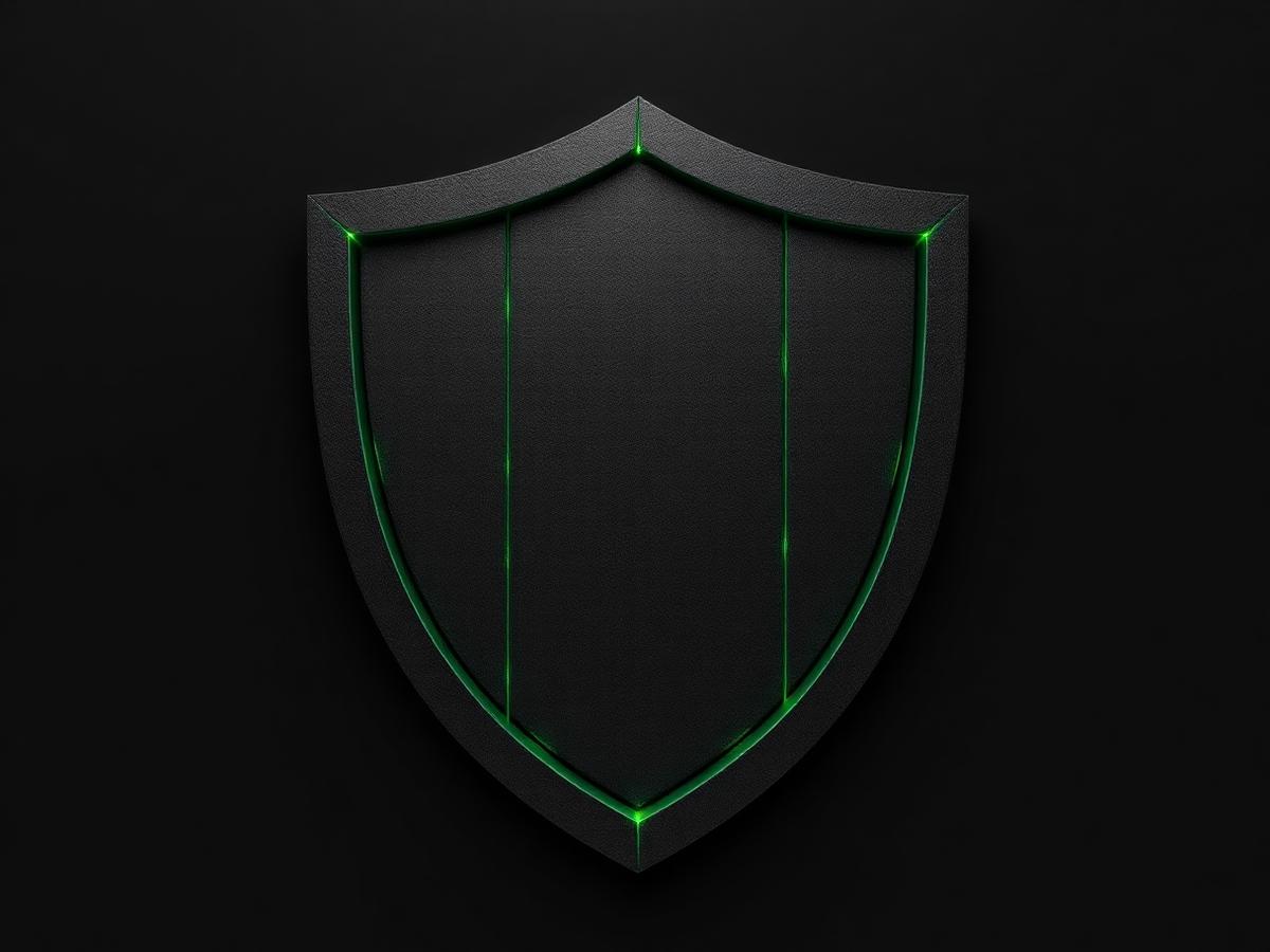 Matte black shield with glowing green seams